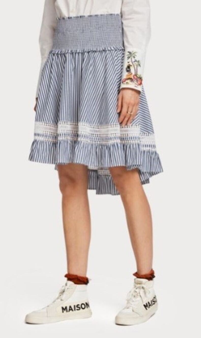 Scotch and Soda Cotton Striped High Low Ladder Crochet Ruffle Skirt Size Small